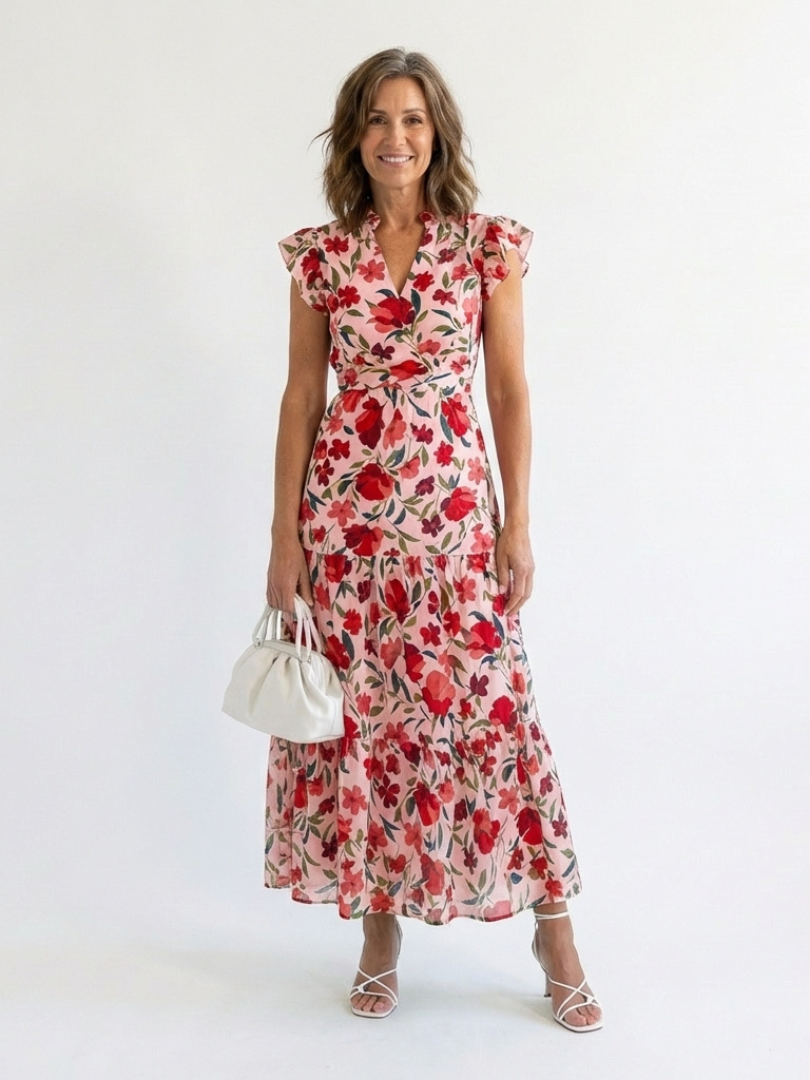 Lila | Vestito midi con scollo a V e volant, con stampa floreale