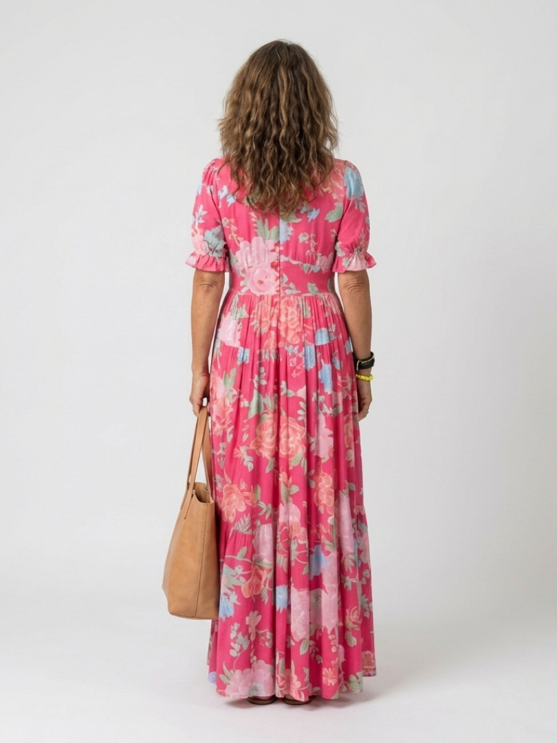 Carlota | Vestito midi floreale a maniche corte e scollo a V