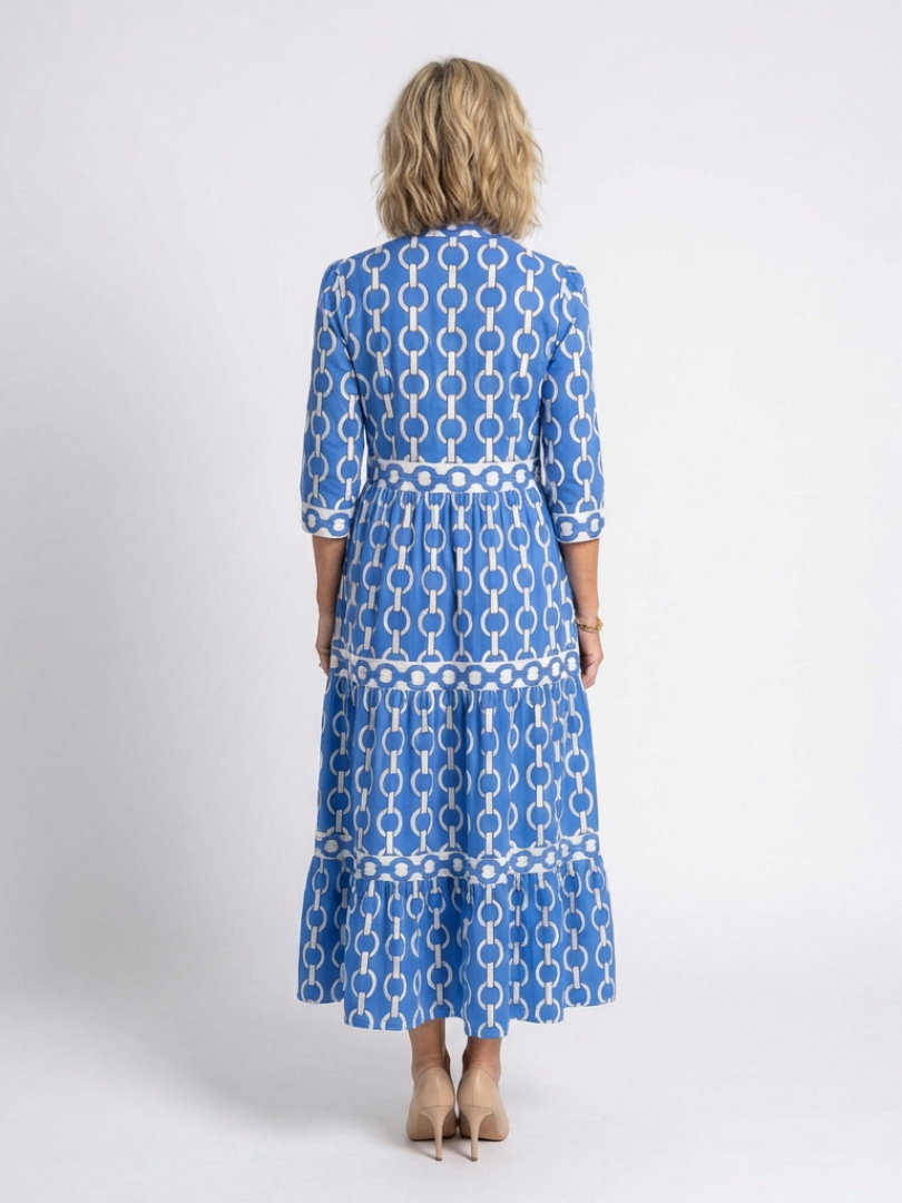 Martina | Vestito midi con stampa di catene e maniche a tre quarti