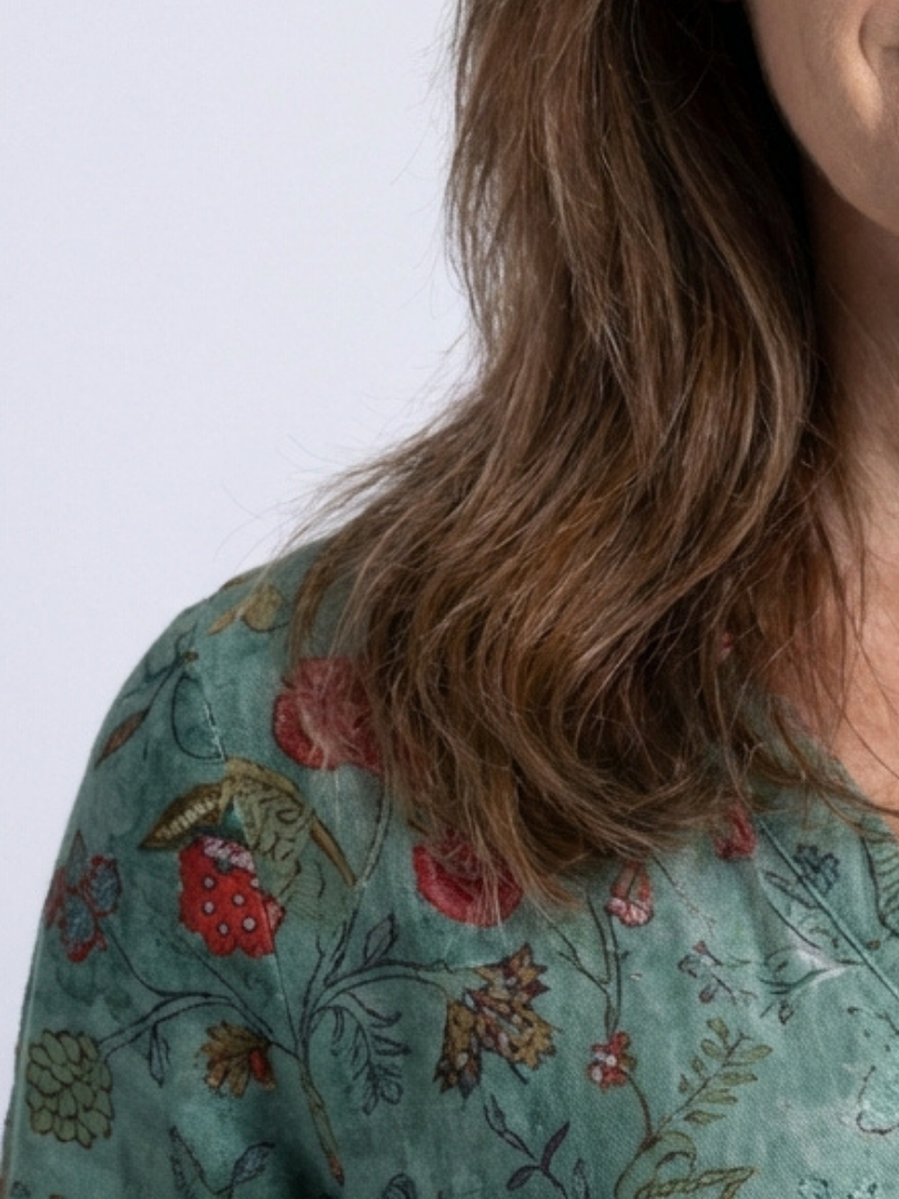 Marina | Vestito lungo con stampa floreale, scollo a V e maniche a tre quarti
