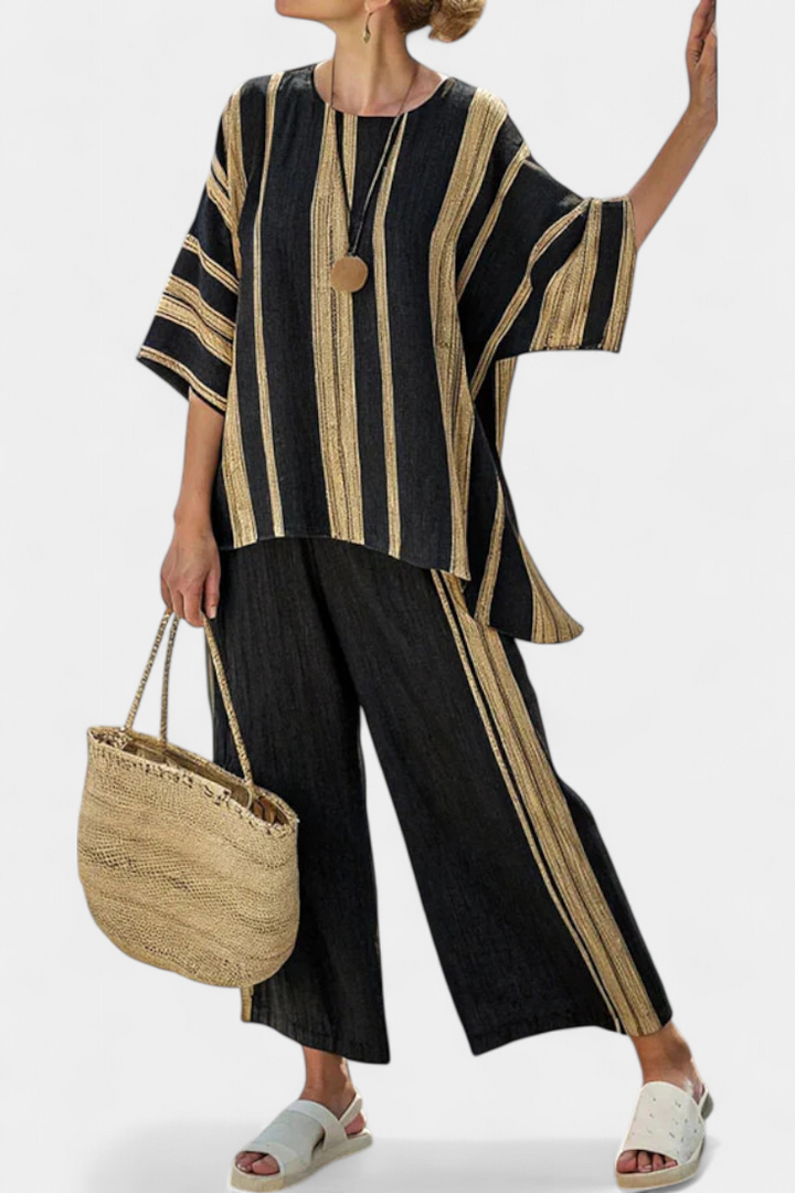 Tamara – top a righe oversize comodo e pantaloni in lino rilassati