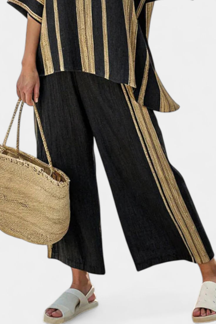 Tamara – top a righe oversize comodo e pantaloni in lino rilassati