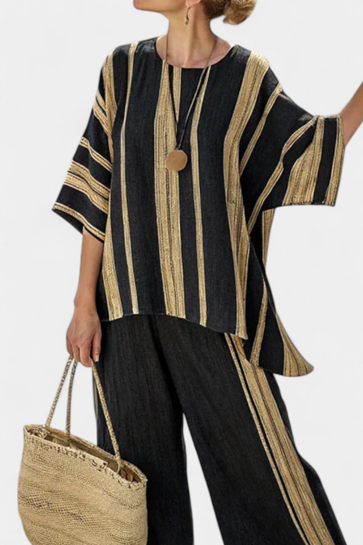 Tamara – top a righe oversize comodo e pantaloni in lino rilassati