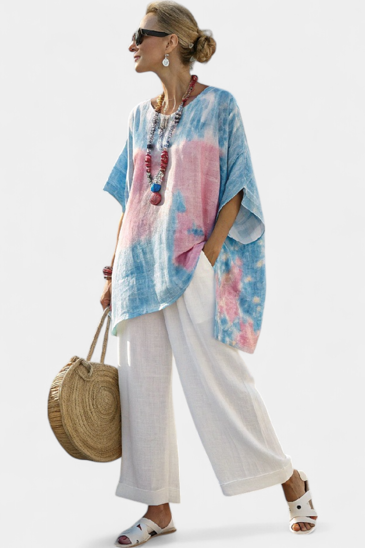 Valentina – top in lino essenziale comodo e pantaloni a righe in bambù