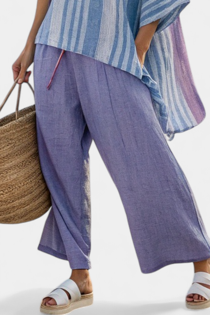 Carlotta – top elegante lavanda e blu cielo e pantaloni di lino
