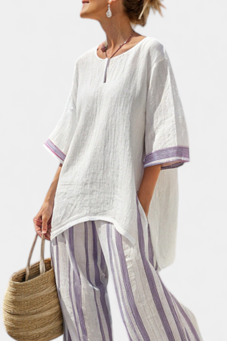 Allegra – blusa comoda e pantaloni a righe di bambù