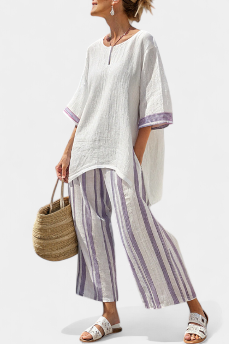 Allegra – blusa comoda e pantaloni a righe di bambù