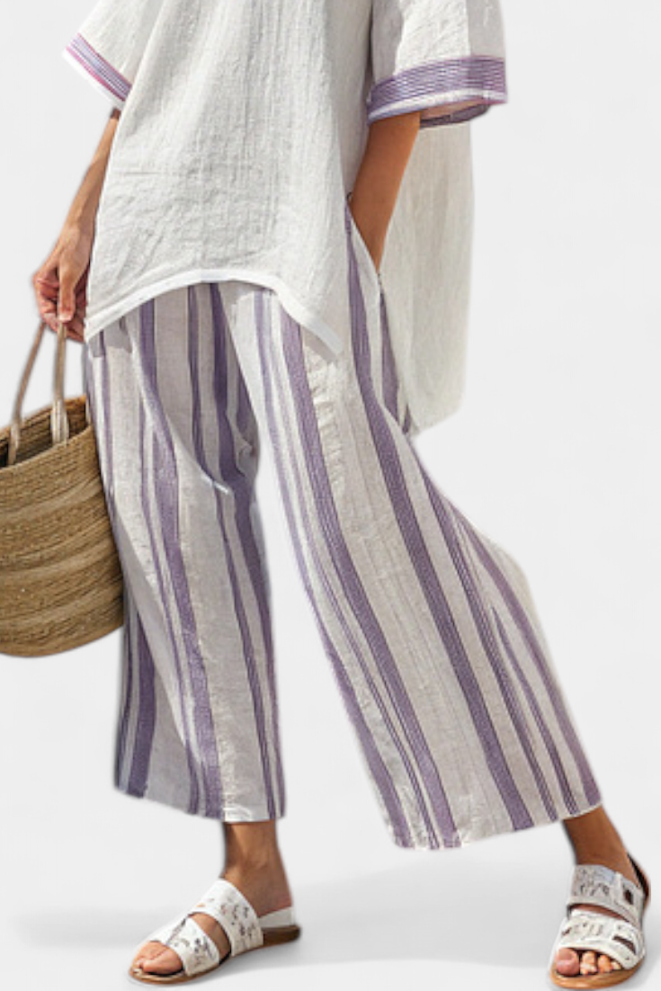 Allegra – blusa comoda e pantaloni a righe di bambù