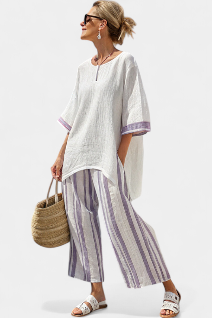 Allegra – blusa comoda e pantaloni a righe di bambù