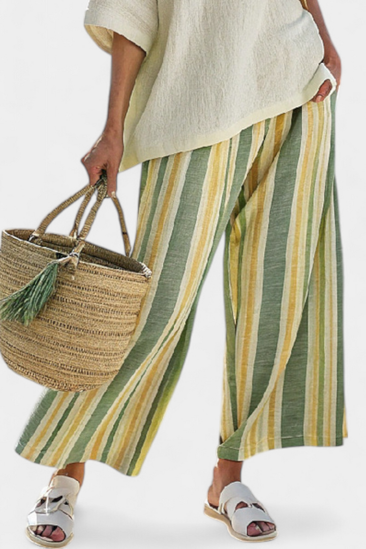 Caterina – top sofisticato e pantaloni di lino a righe