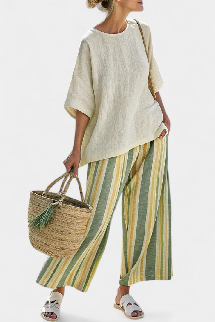 Caterina – top sofisticato e pantaloni di lino a righe