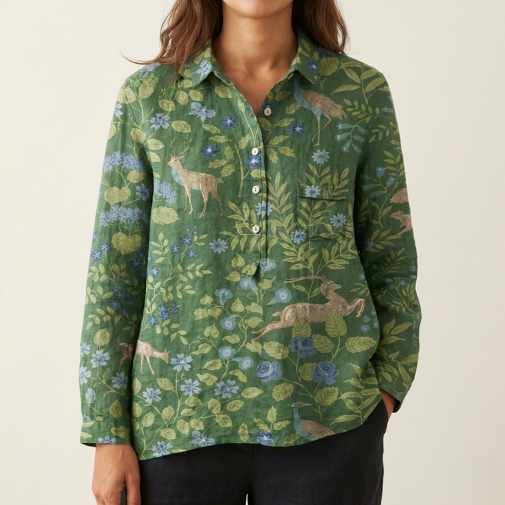 Elena – Camicia di lino con stampa