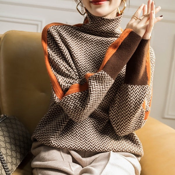 Vera | Maglione a Collo Alto con Righe in Contrasto