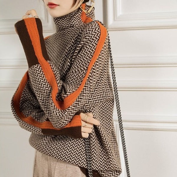 Vera | Maglione a Collo Alto con Righe in Contrasto