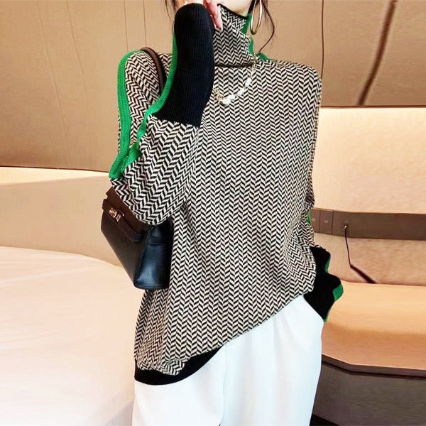 Vera | Maglione a Collo Alto con Righe in Contrasto