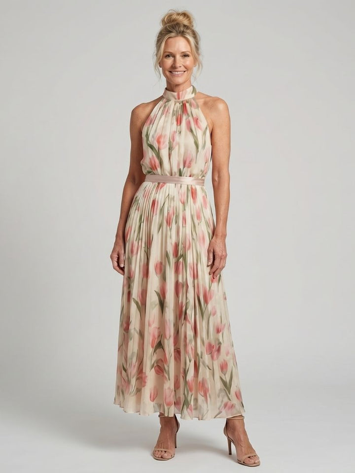 Aurora | Vestito midi floreale con collo halter