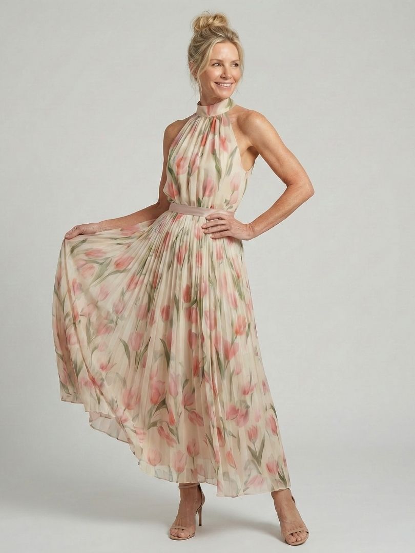 Aurora | Vestito midi floreale con collo halter