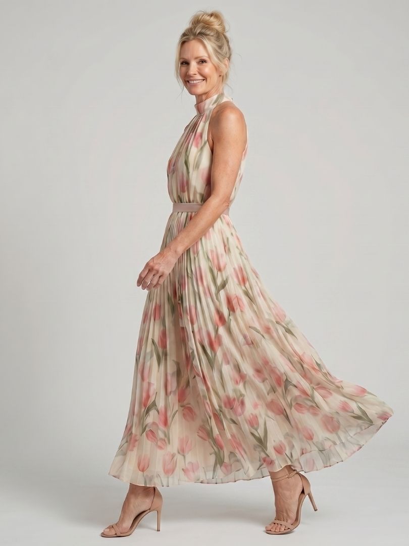 Aurora | Vestito midi floreale con collo halter