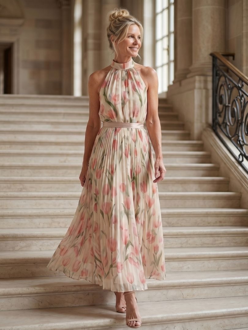 Aurora | Vestito midi floreale con collo halter