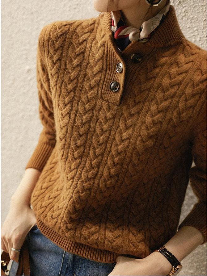 Carla | Maglione a Maglia Intrecciata con Bottoni