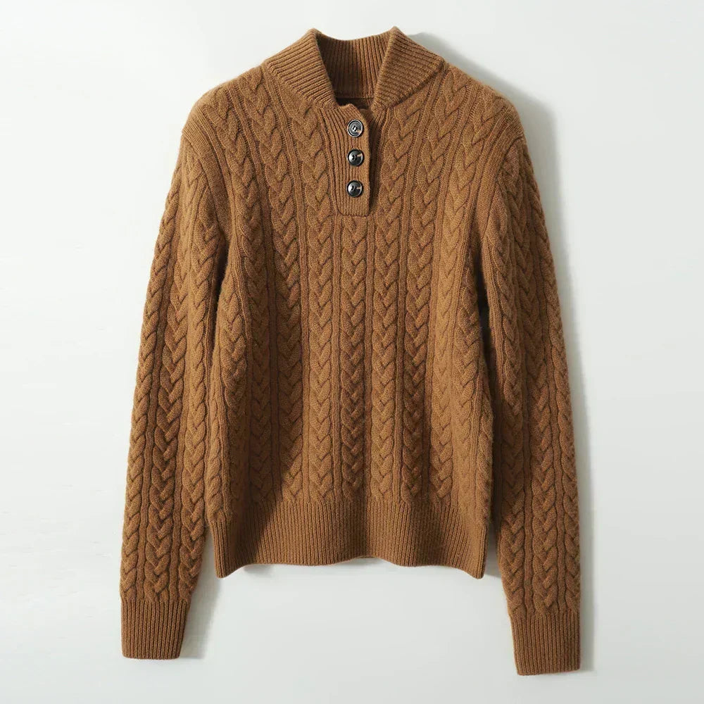Carla | Maglione a Maglia Intrecciata con Bottoni