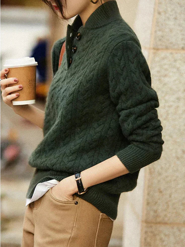 Carla | Maglione a Maglia Intrecciata con Bottoni