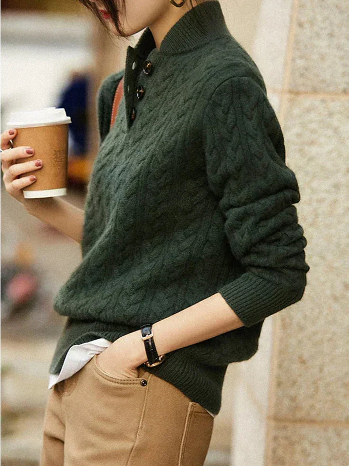 Carla | Maglione a Maglia Intrecciata con Bottoni