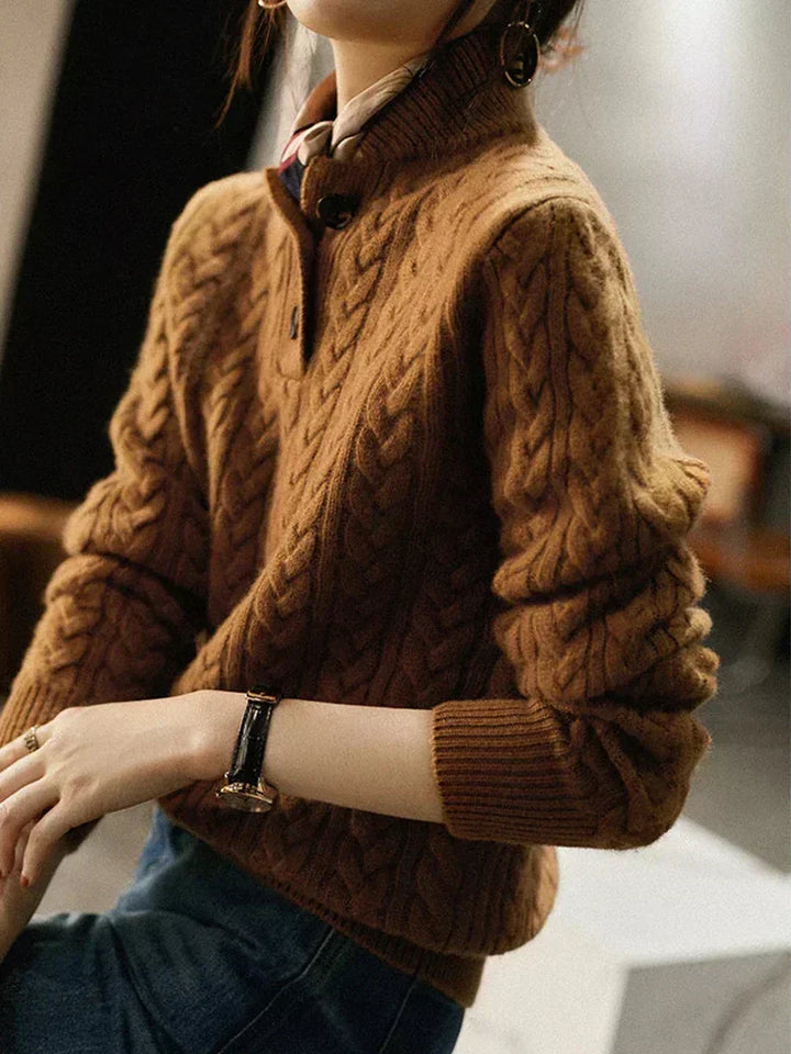 Carla | Maglione a Maglia Intrecciata con Bottoni