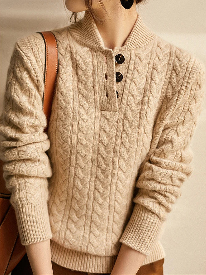 Carla | Maglione a Maglia Intrecciata con Bottoni