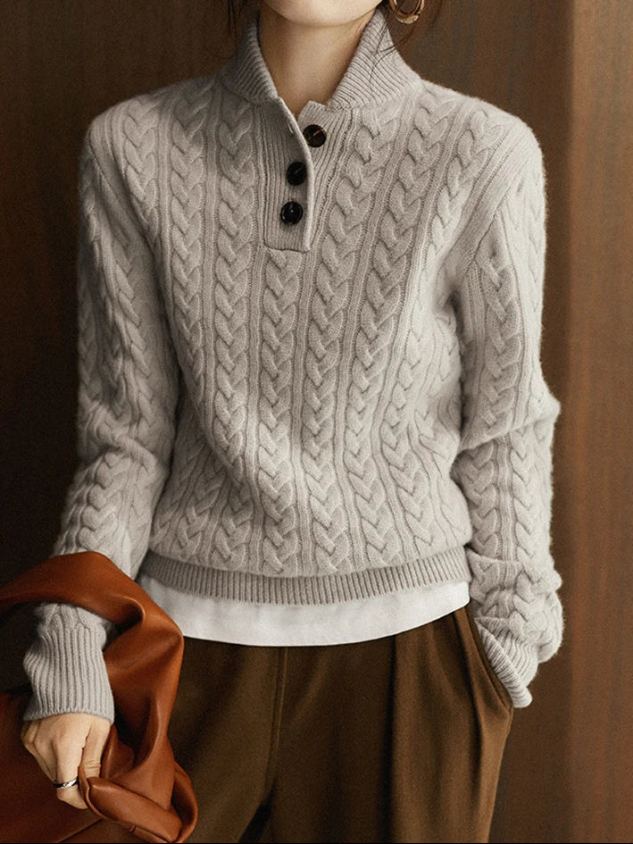 Carla | Maglione a Maglia Intrecciata con Bottoni