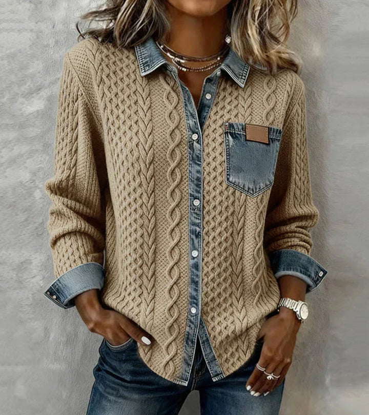 AMBRA - Top in Maglia Patchwork con Dettagli in Denim
