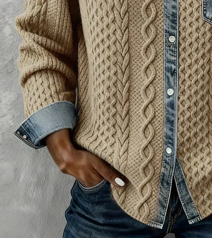 AMBRA - Top in Maglia Patchwork con Dettagli in Denim