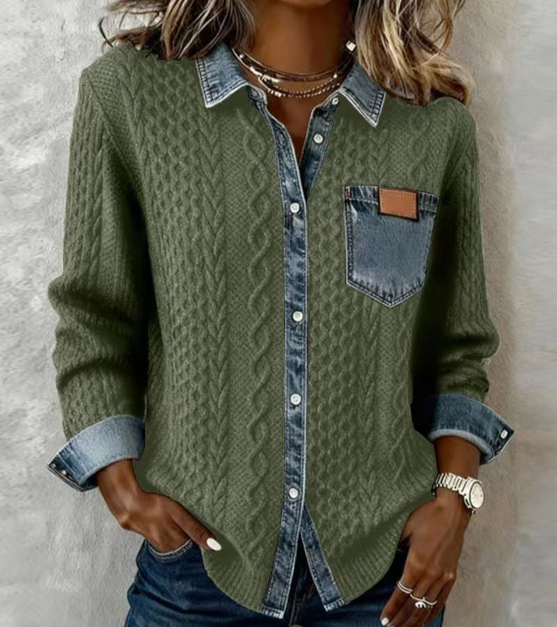 AMBRA - Top in Maglia Patchwork con Dettagli in Denim