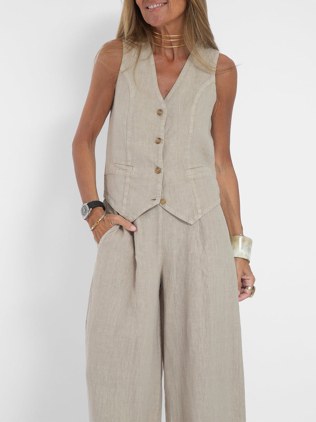 Aira - Completo di due pezzi con gilet e pantaloni a gamba larga