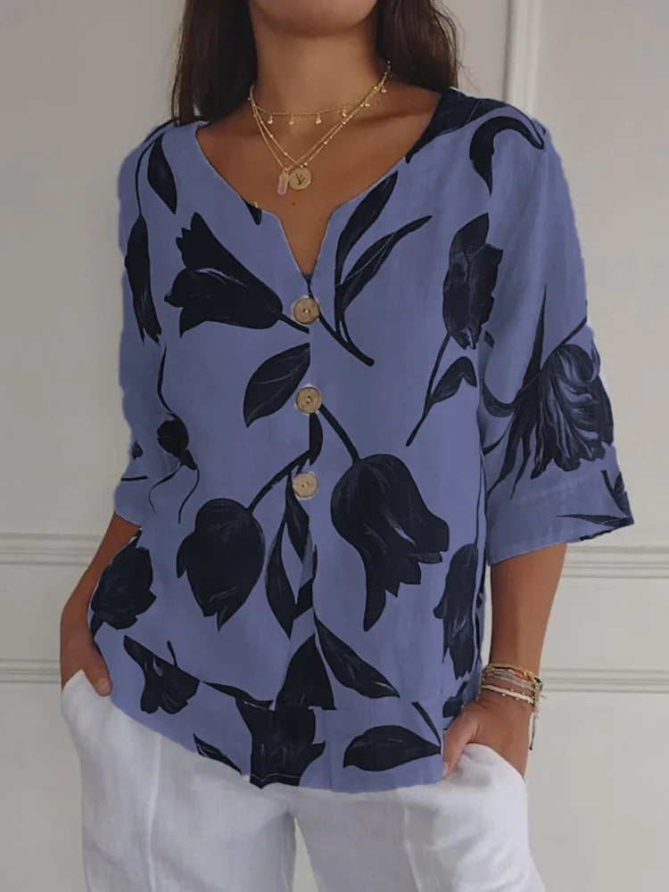 Eluriel - Blusa floreale con bottoni