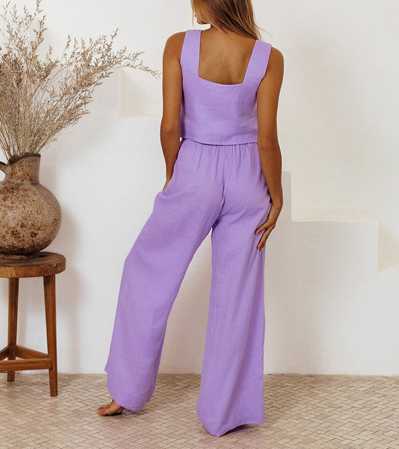 Milena - Completo di due pezzi con top minimalista e pantaloni a gamba larga