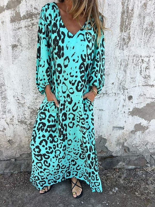 Jessica – Vestito boho maxi con stampa animale