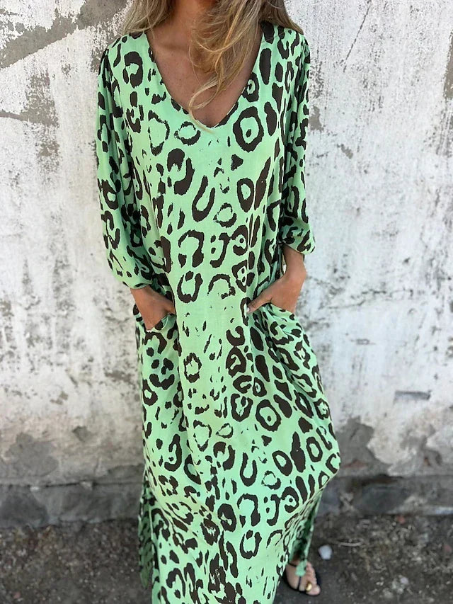 Jessica – Vestito boho maxi con stampa animale