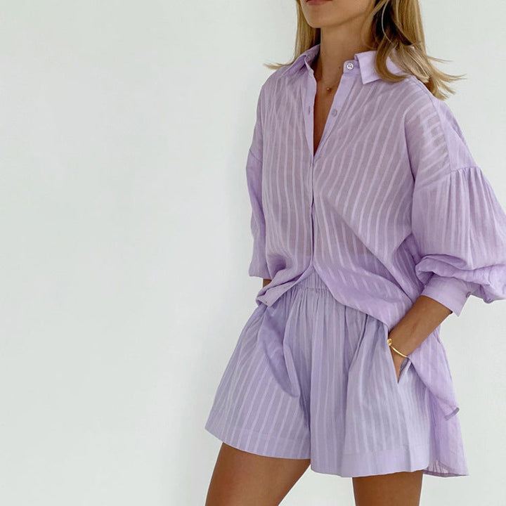 Yselia - Completo di due pezzi fluido con camicia e pantaloni corti