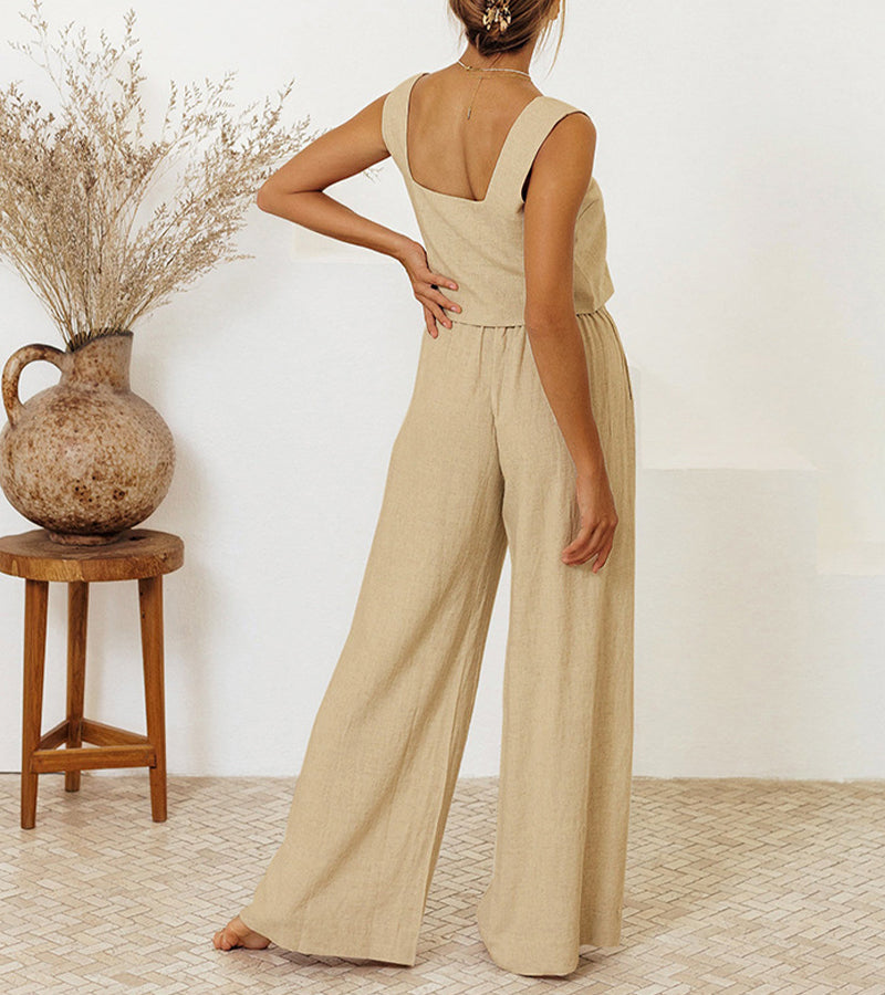 Milena - Completo di due pezzi con top minimalista e pantaloni a gamba larga