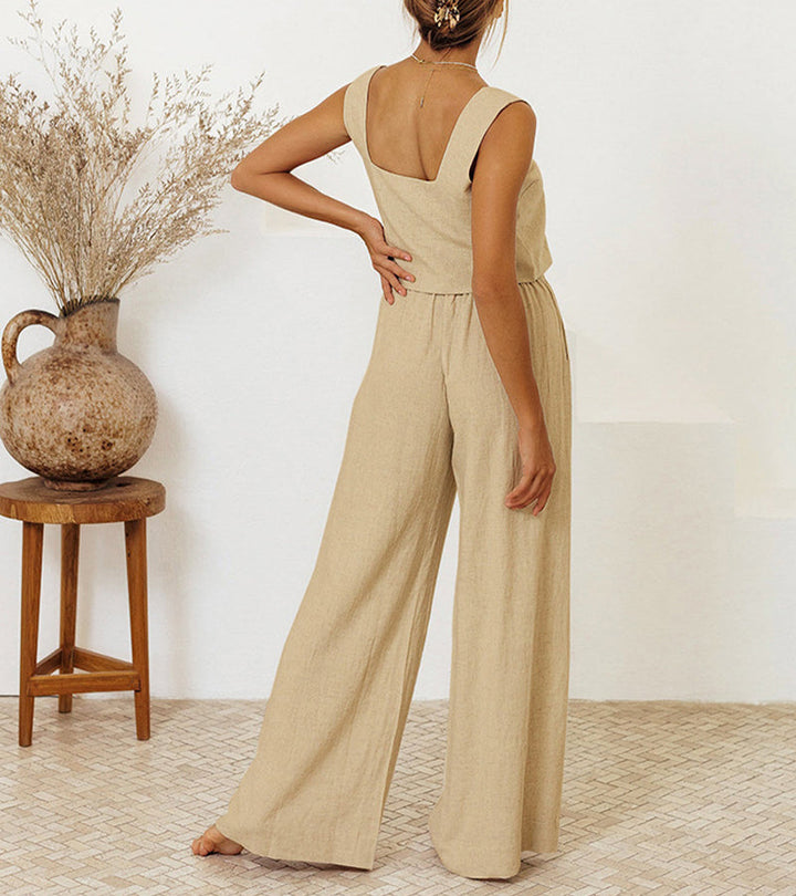 Milena - Completo di due pezzi con top minimalista e pantaloni a gamba larga