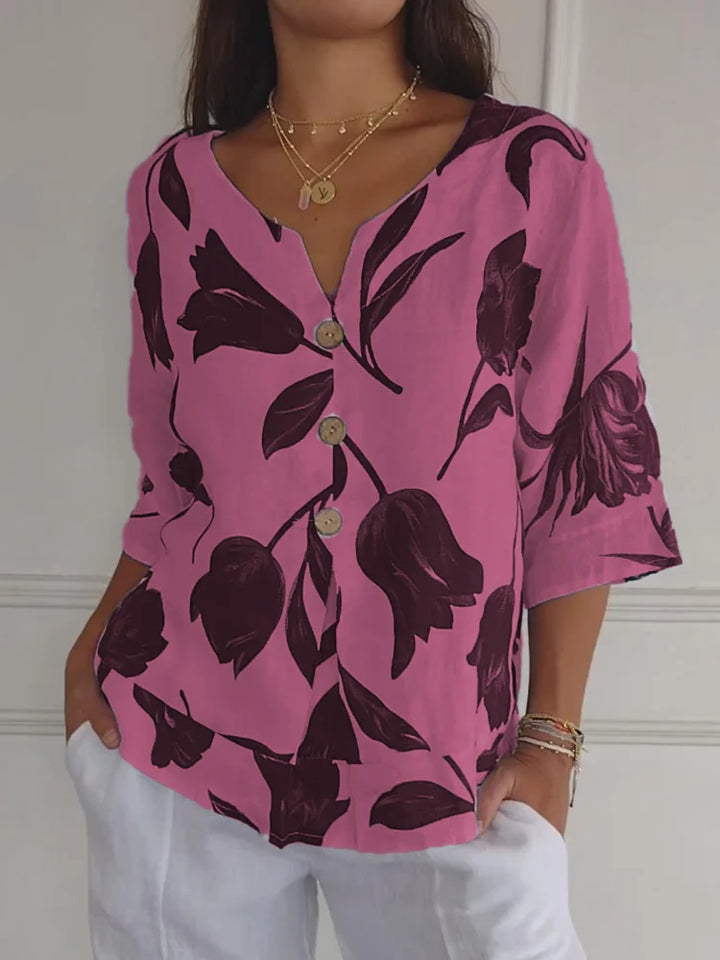 Eluriel - Blusa floreale con bottoni