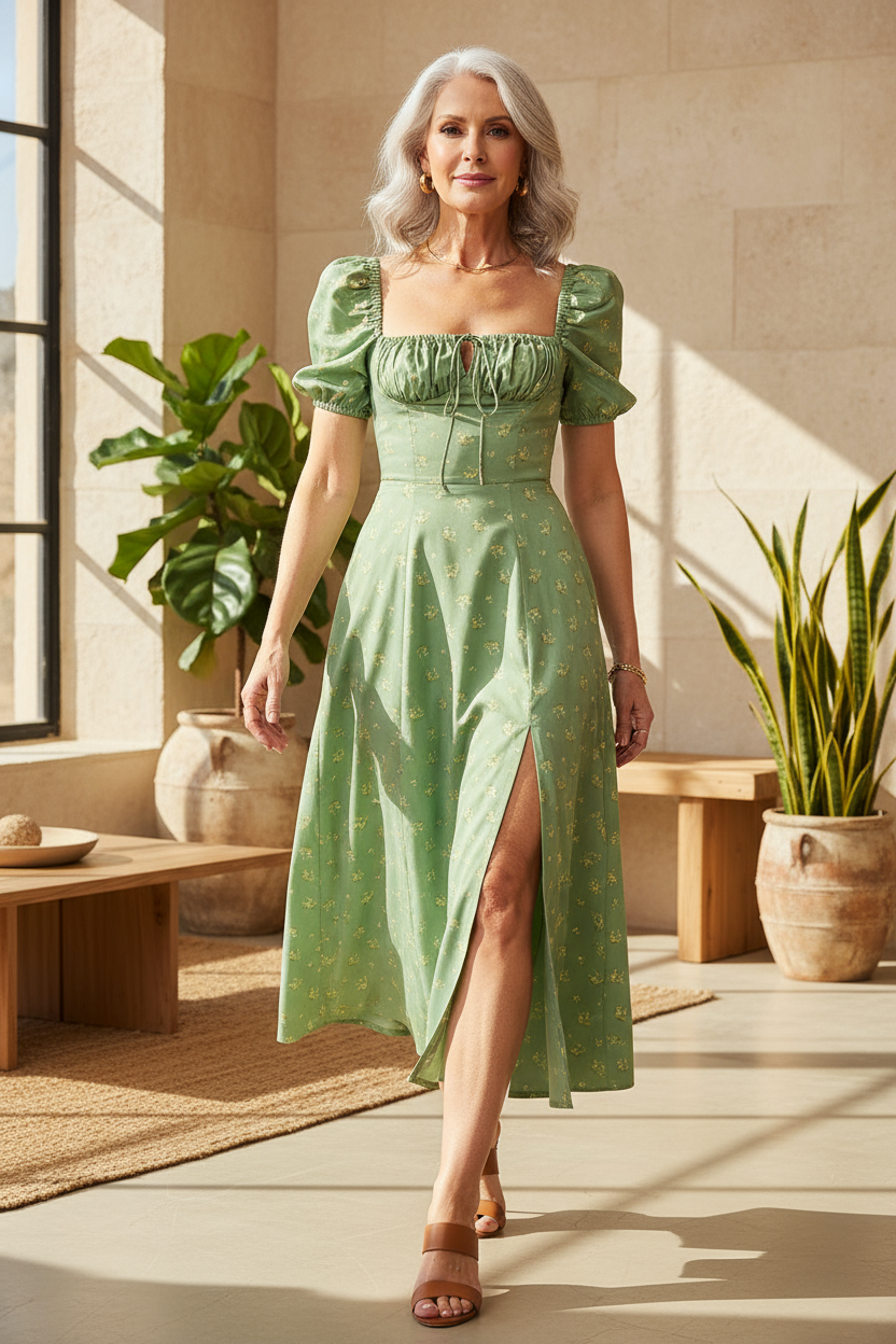 Arianna – Vestito boho con maniche a sbuffo
