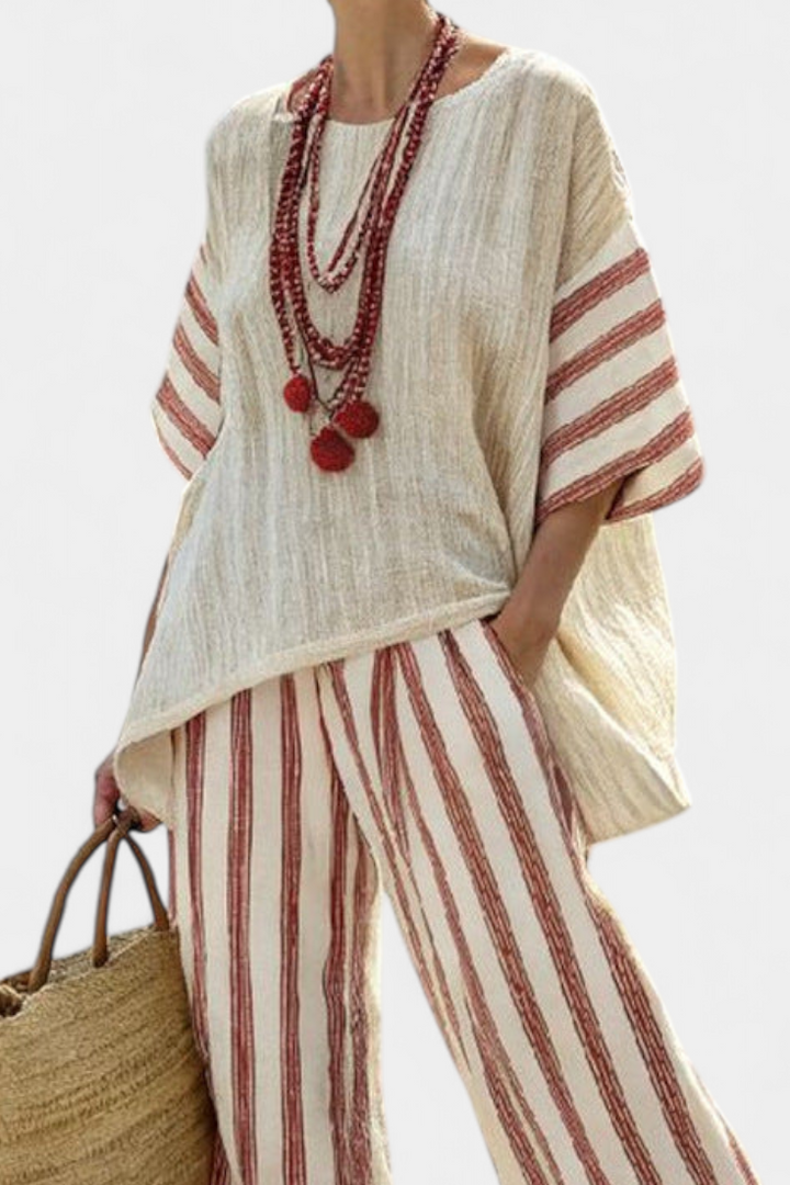 Rosalinda – top a righe rustico elegante e pantaloni di lino crema