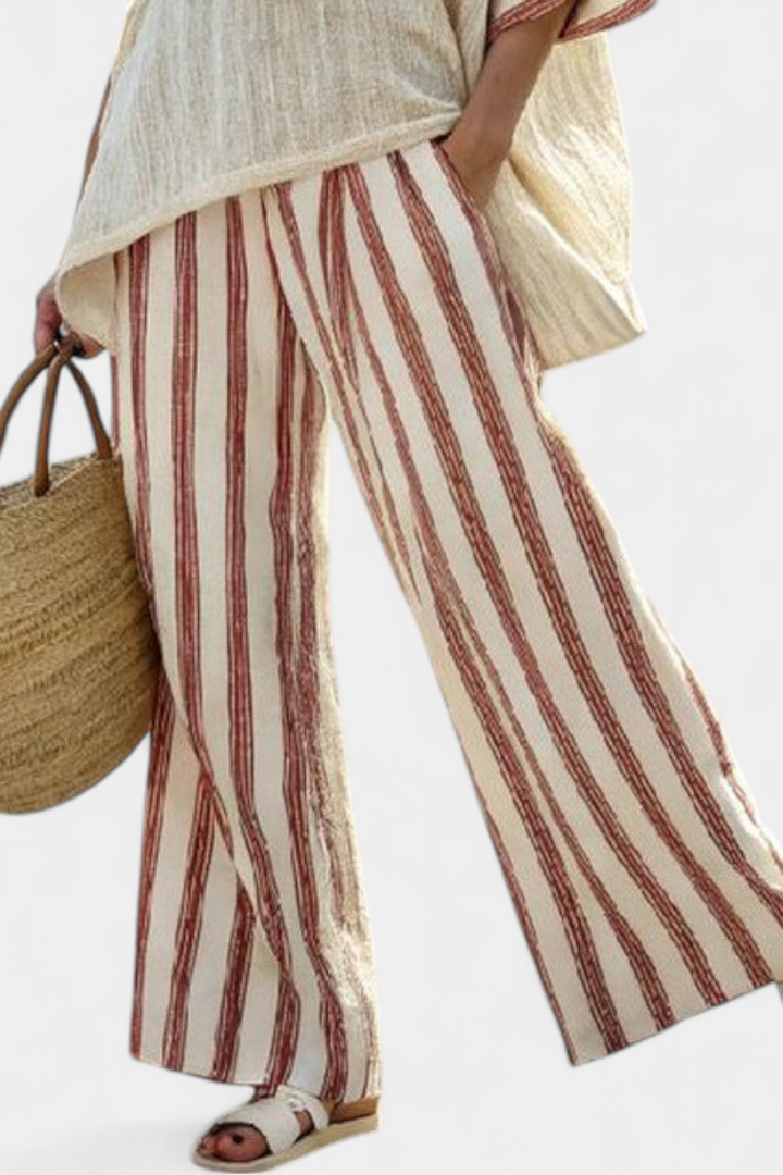Rosalinda – top a righe rustico elegante e pantaloni di lino crema