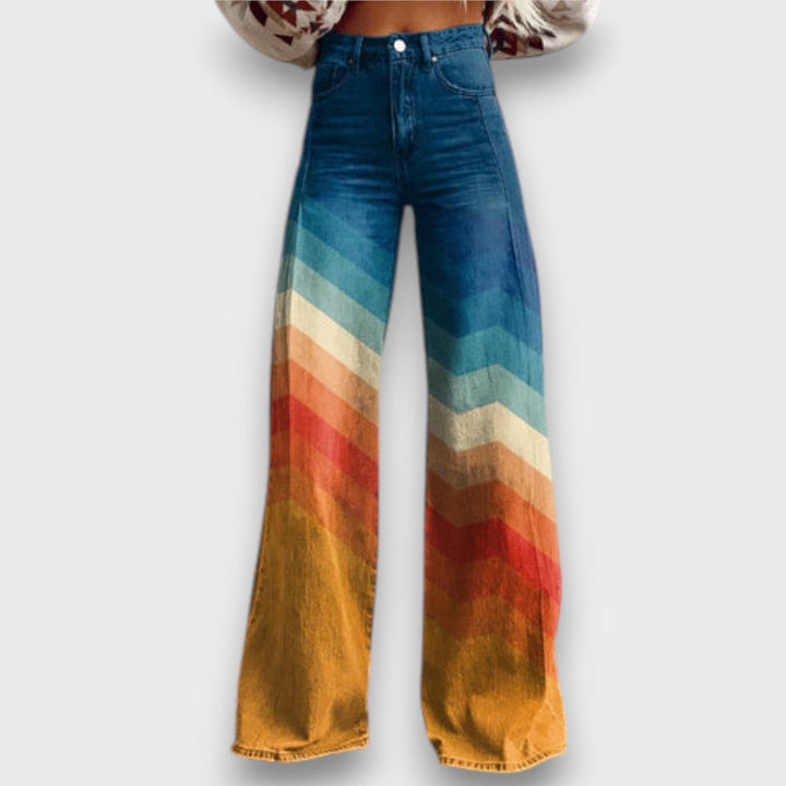 Zamira – Pantaloni lunghi con zigzag retro in degradé di colore