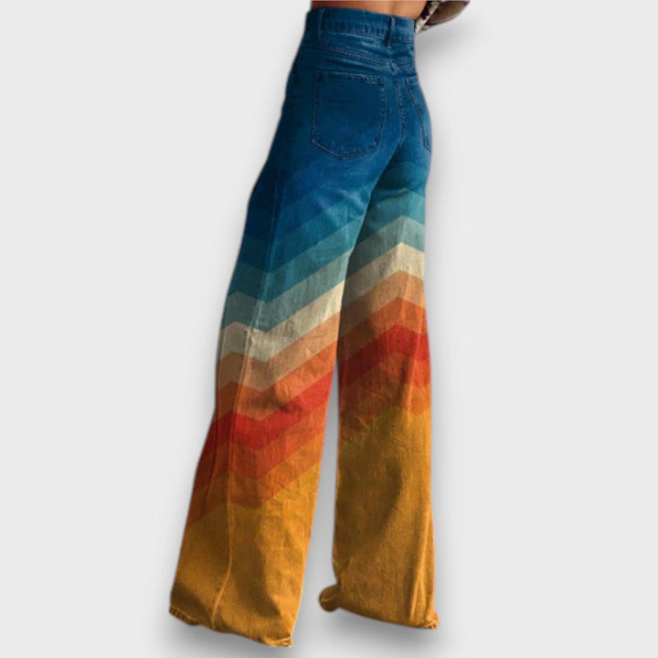 Zamira – Pantaloni lunghi con zigzag retro in degradé di colore