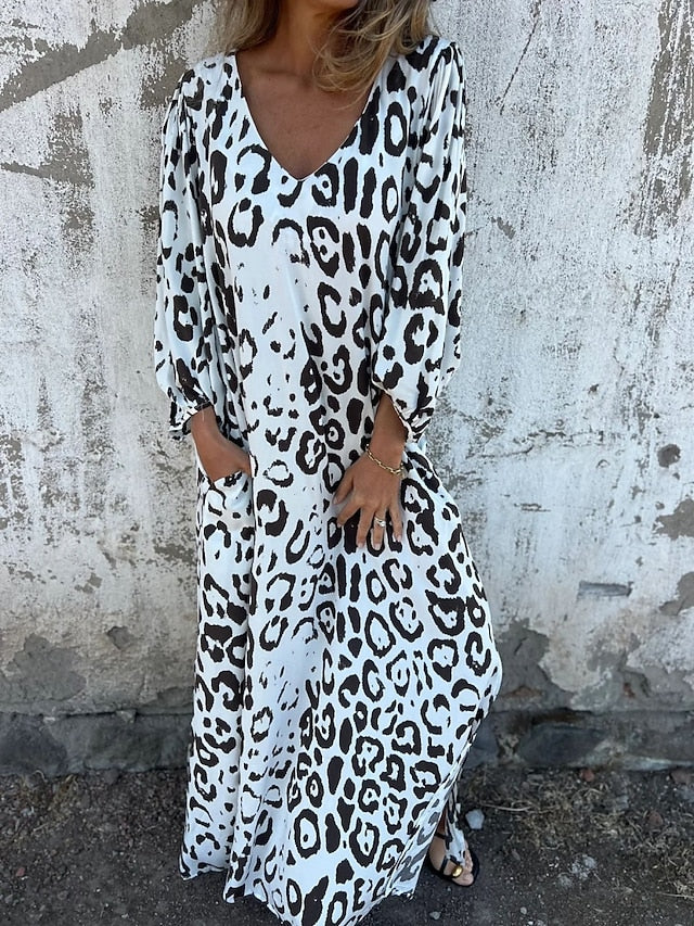 Jessica – Vestito boho maxi con stampa animale