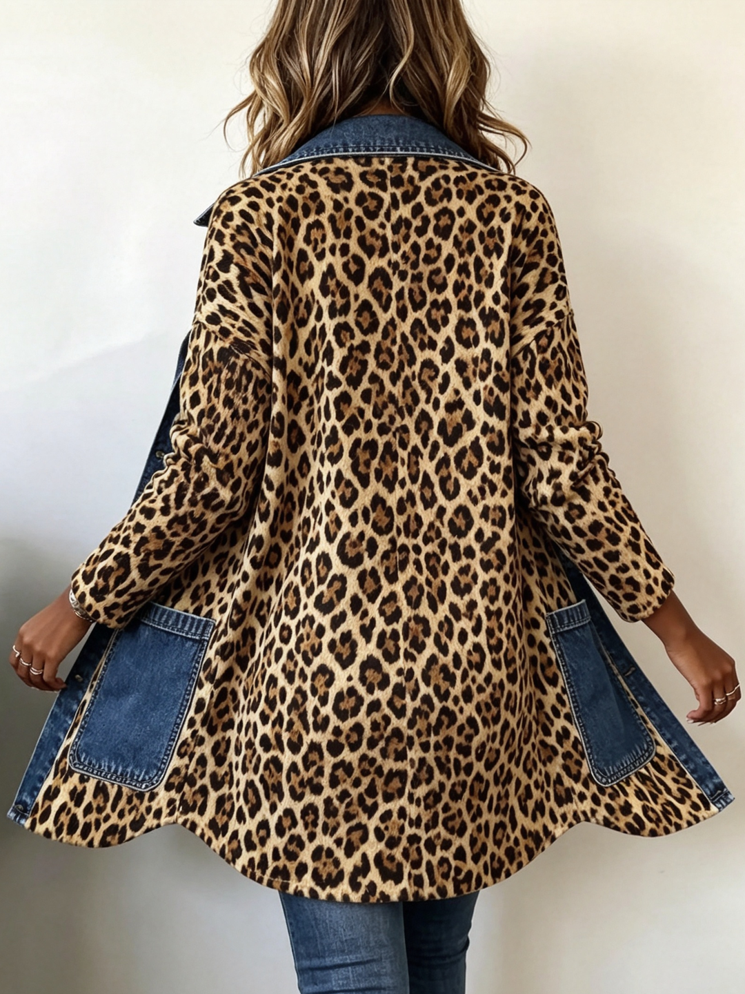 Lorena | Giacca Lunga a Stampa Leopardo con Denim