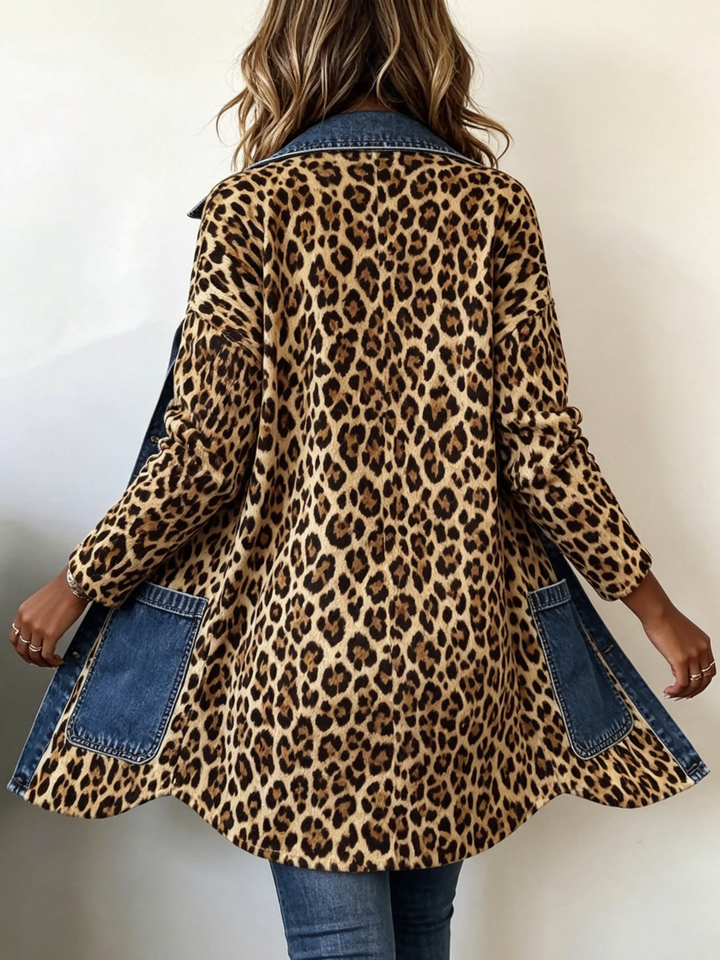 Lorena | Giacca Lunga a Stampa Leopardo con Denim
